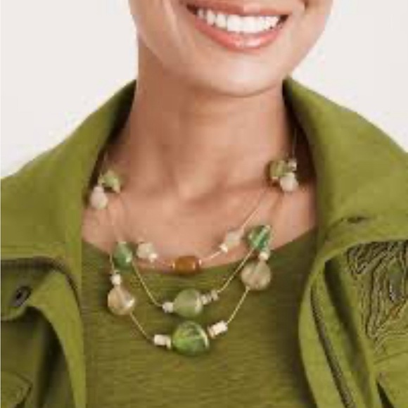 Chico”s Multi-Layer Necklace Spring Green and Gold Metallic Beads Adjustable - Picture 8 of 8